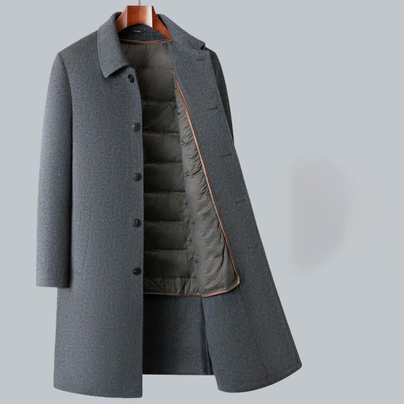 Gabardina de lana larga para hombre con forro cálido de invierno 7