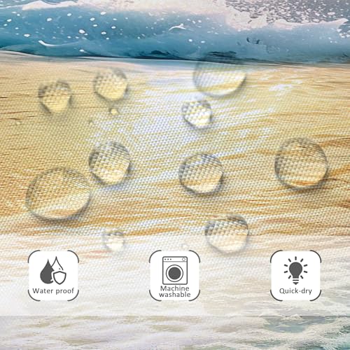 Riyidecor Ocean Coastal Hawaiian Sunrise Shower Curtain 72x84 Inch Sea Wave Summer Beach Seaside Scene Island Blue Fabric Set Waterproof 12 Pack Hooks BB-JWXP by Riyidecor - Image 6