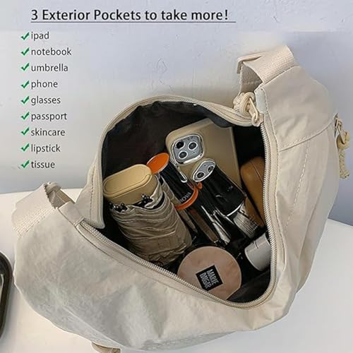 Quantifyn Crossbody Bag, Solid Color Nylon Purse with Adjustable Strap, 3 Braided Zipper Pockets & Interior Divider3