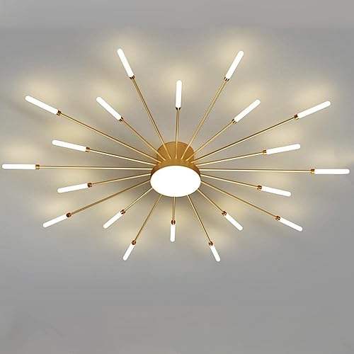 Liudefa Lámpara de techo LED de 42 pulgadas, 20 luces de techo modernas, lámpara de techo empotrada, iluminación de interior dorada para sala de
