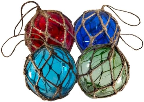 Set of 4 Crystal Fishing Buoys Tiki Bar Lights with LED Lights, Nautical Style Ornaments for Home Decor