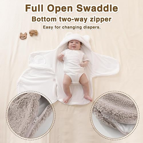 Image of AiWMGL Baby Swaddle Boys Girls 3-6 Months Fleece Winter Warm Adjustable Newborn Swaddling Wrap Soft Blanket Sleeping Sacks Infant