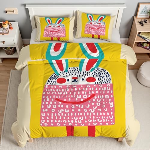 Housse de couette 160x200 lapin microfibre douce parure de lit - 3