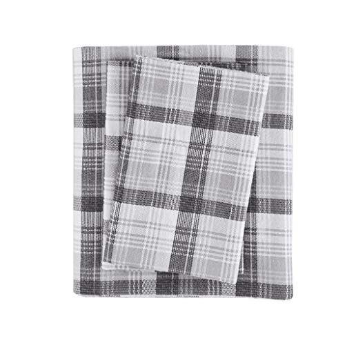 Image of Woolrich Cotton Sheet Set Cottage Charms Print, 100% Cotton Flannel Sheets Warm & Fuzzy Bedding Set Queen Size Sheets, Fitted Pocket Fits Up to 14 inch Mattress, Queen Grey Plaid, 4 Piece