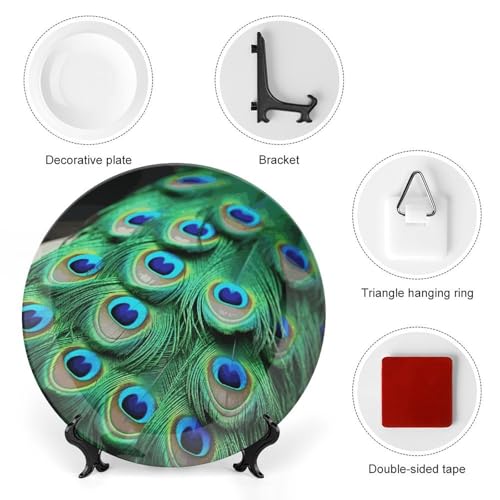 Plato decorativo de porcelana estilo chino con pluma de pavo real miniatura 3