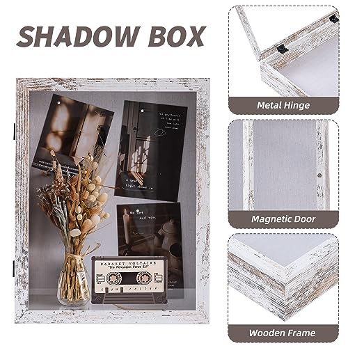 Muzilife 11x14 Shadow Box Picture Frame - 2.16\" Deep Wood & Glass Rectangle Display Case Ready to Hang Memory Box Baby Sports Memorabilia, Pins, Awards, Tickets, and Photos, Rustic White - Thumbnail 3
