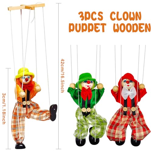 image for ZZ Spirrent 3Pack Wooden Marionette Puppets Clown Pull String Puppets 