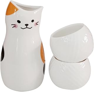 1set Japanese Ceramic Sake Design Traditional Sake Cup and Pot for Home Gatherings Cat