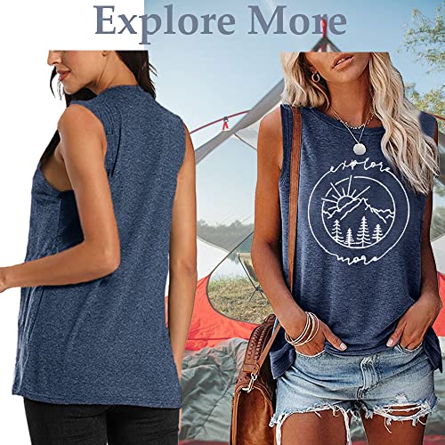 Mountain Adventure Sleeveless Top Women Holiday Weekend Tanks Girls Trip Shirts Vintage Sleeveless Tee,Blue L #TOP2