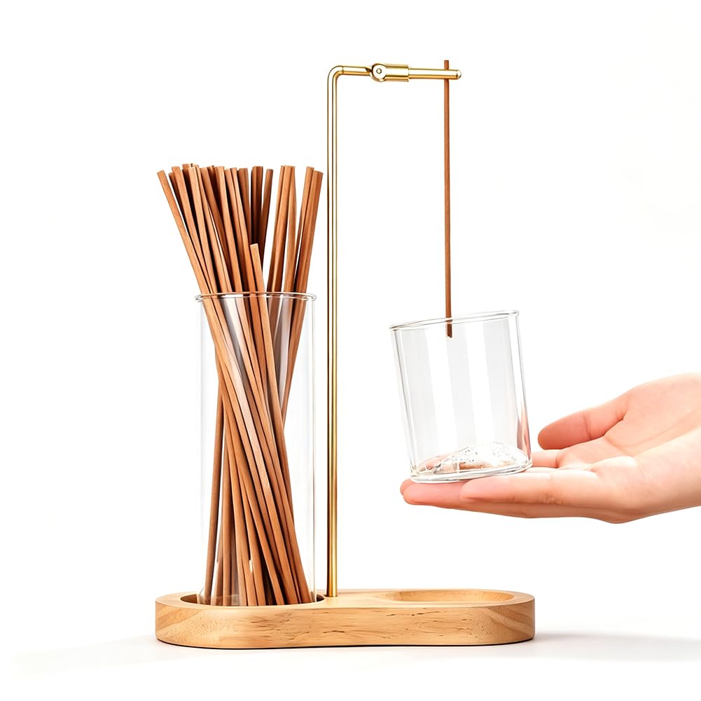 Hatfryf Red Incense Holder, Incense Stick Holder With Glass Ash Catcher, Premium Wooden Burner, Upside Down Incense Burner Holder For Meditation Yoga Spa Home Relaxation