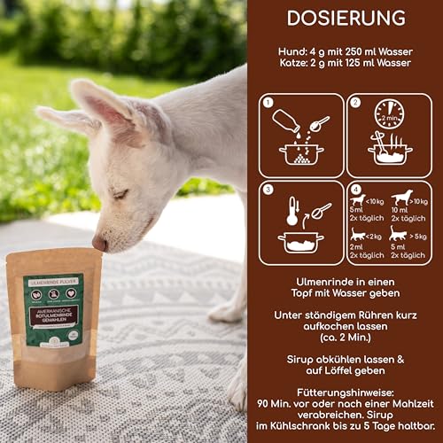Wolfsbacher Ulmenrinde Pulver für Hunde und Katzen [60g] - Slippery Elm Bark - Amerikanische Ulmenrinde, Unterstützt Magen und Darm auf natürliche Weise
