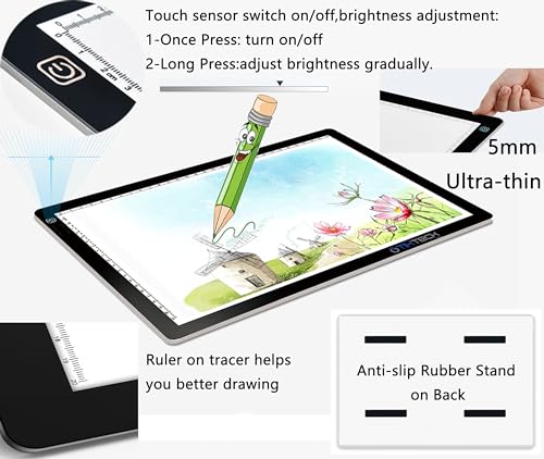 A4 Ultra-Thin Portable LED tracing Light Box Dimmable Brightness LED Art Tracing Pad for Artist Drawing Sketching Animation Stencilling and 5d Diamond Painting (Black, A4) by tiktecklab - Image 6