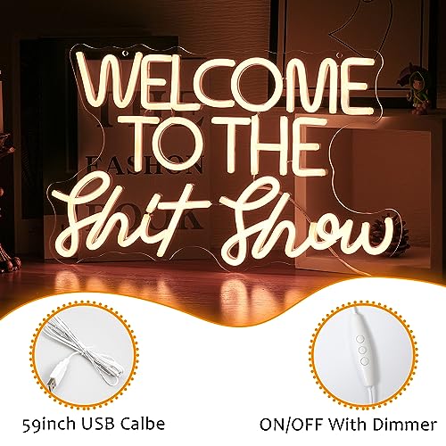 Welcome To The Show Neon Sign Letter LED Funny Neon Lights Dimmable USB Powered 16.5’’X11’’Cool Wall Light Sign for Bedroom Club Birthday Party Bar Decoration Gifts for Friend（Warm White）