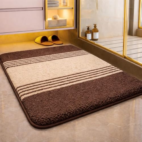 Image of HOWNICE Decore Microfiber Door Mats for Home Entrance Living Room | Anti Skid Doormats for Bathroom Entrance and Bedrooms | Main Door Mats for Entrance Mat (Stripe Mat Beige Brown)