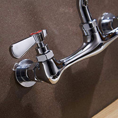 Kitchen Faucet Wall Mount Commercial Sink Faucet Kitchen Utility Laundry 8 Inch Swivel Spout 2 Dual Handle Restaurant Chrome Mixer Tap NSF Lead Free