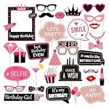 Floruvia: 31-teilige Hot Pink Mädchen Geburtstag Foto Requisiten Partyzubehör Set für Junggesellinnenabschied, Mädchengeburtstag, Brautdusche, Pink Party Supplies