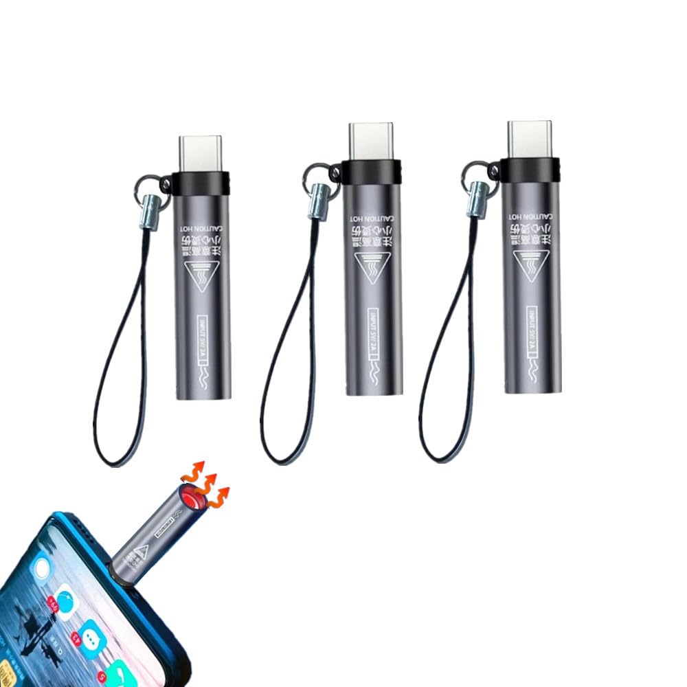 3Pcs Type C Lighter, Plug in Mobile Phone and Blow to Work, for Cell Phones Tablets Mobile Power, No Need Charging, Automatically Turn Off After 8 Seconds