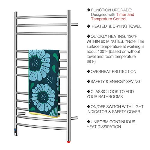 Heatgene Towel Warmer With Timer, Electric Towel Warmer With Temperature Control, Wall-Mounted Large 12 Bars Towel Racks With Built-In Timer, Plug-In/Hardwired Electric Towel Rails - Brushed #TOP3