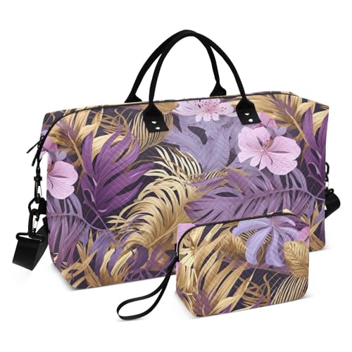 Tropical Leaves Sports Gym Bag for Women Men Travel Duffel Bag Weekend Overnight Carry on Bag with Toiletry Bag Training Handbag for Swimming Yoga Workout Plane Hospital