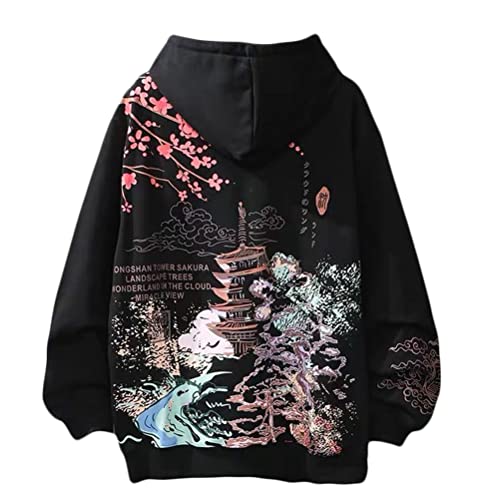 Osheoiso Techwear Japanischer Harajuku Herren Drucken Kapuzenpullover Hip Hop Hoodie Plus Fleecepullover Teenager Hoodie Sweatshirt Lose Plus Fleece Schwarz L Cover