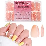 SINOKAME 600Pcs Neutral Soft Gel Extra Short Almond Nail Tips, Nude Gel Press on Nails XS Almond 2 i