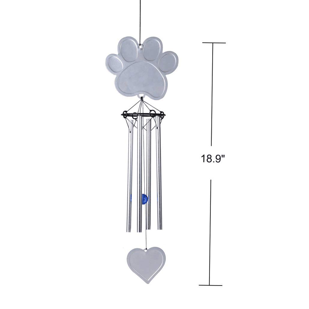 somiss Personalized Pet Dog Memorial Wind Chimes with Paw Print, Windchimes Engraved with Name Dates and Quote for Pet Dog Sympathy Memorial Gifts Loss Gifts Outdoors, Metal, 19