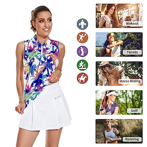 Soneven Women's Sleeveless Golf Top Floral Athletic Golf Wear Moisture Wicking Sleeveless Polo Quick Dry4