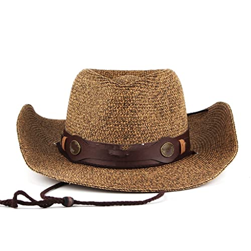 Dcot Cowboy Hat Men's Sun Hat Wide Brim Fedora Hat Belt Decorate Beach Hat For Men Uv Protection Cap #TOP6