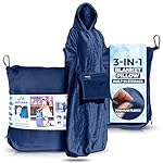 3-in-1 Travel Blanket Airplane – Compact with Bag & Pillow Combo Set, Navy Blue Ultra-Soft Fleece | Packable Blanket Compact | Hidden Pocket | Trolley Sleeve | Carabiner | Travel Essentials