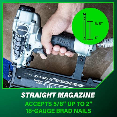 Metabo HPT Brad Nailer Kit, Pneumatic, 18 Gauge, 5/8-Inch up to 2-Inch Brad Nails, Tool-less Depth Adjustment, Selective Actuation Switch, 5-Year Warranty (NT50AE2) by Metabo HPT - Image 7