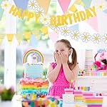 Yellow Daisy Birthday Party Decoration Supplies,Happy Birthday Sign Banner Hanging Paper Kit,for Adults Birthday Party Decorations Shower DIY Hanging - Image 5