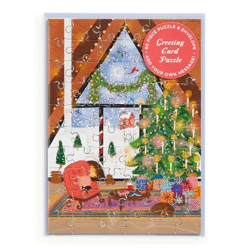 Galison Cozy Cabin – Snowy Christmas Cabin Greeting and Jigsaw