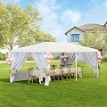 DOINUO 10x20 Outdoor Canopy Tent with 4 Removable Sidewalls, Heavy Duty Party Tents Waterproof Patio Gazebo for Parties Wedding Events Beach BBQ, White