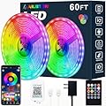 AILBTON Led Strip Lights,60ft Music Sync Color Changing, Built-in Mic,Bluetooth App Control LED Tape Lights with Remote,5050 RGB Rope Light Strips