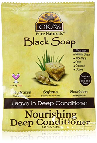 Okay Black Soap Leave-In Conditioner Nourishing Deep Conditioner Restores Damaged Hair with Shea, Olive, Coconut, Aloe Vera & Cocoa Sulfate, 1.5 Ounce (Pack of 72)