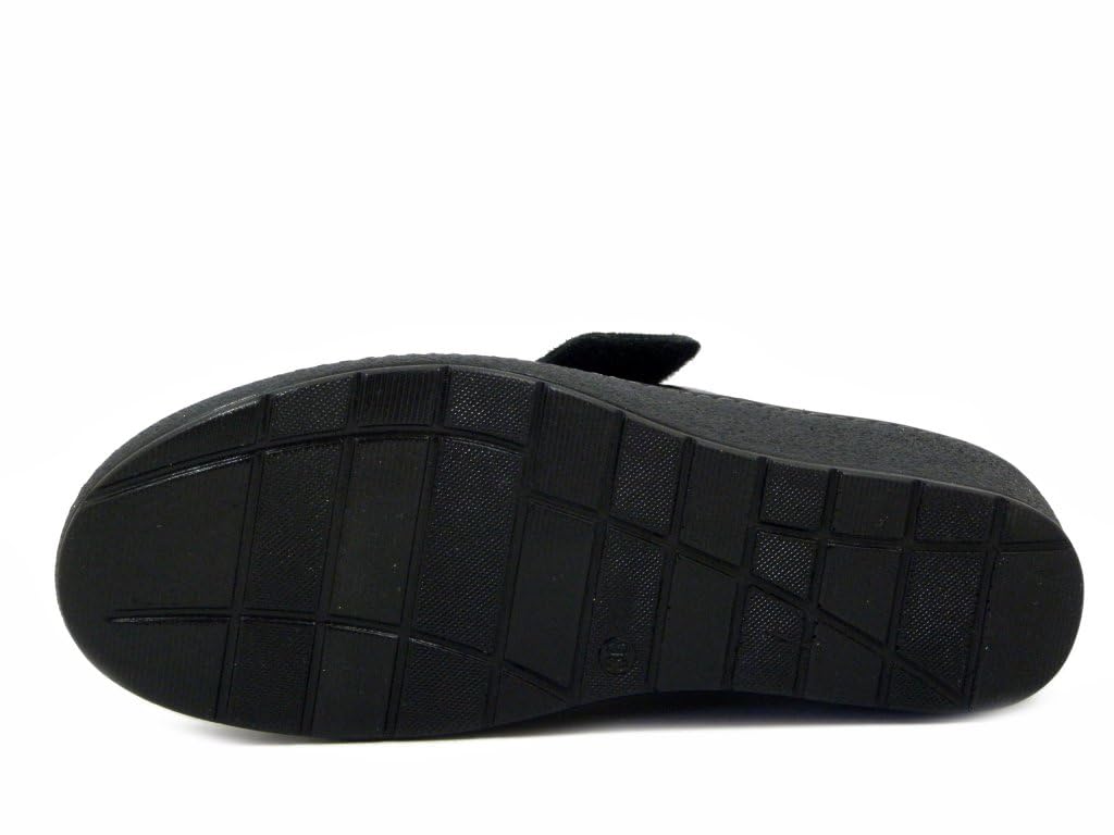 Cinzia Soft Scarpe Donna Ortopediche Sanitaria in Pelle e Tessuto Elasticizzato Nero con Strap, Zeppa Bassa, Plantare Estraibile, 51107D