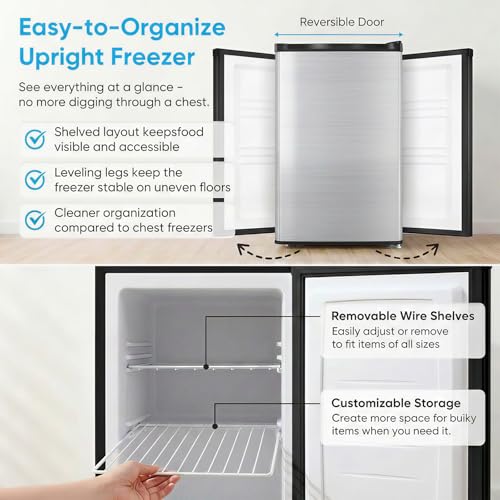 Image of TABU 3.0 Cu Ft Upright Freezer, Mini Freezer with 7 Adjustable Temp,Silver | Freestanding, Energy Saving, Space Saving, Low Noise, Compact Freezer with Removable Shelves