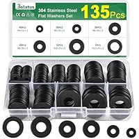 135 Stück Unterlegscheiben Set Schwarz, Bolatus Edelstahl Beilagscheiben Sortiment 6 Größen, Karosseriescheiben M4 M5 M6 M8 M10 M12, Flach Unterlegscheiben Edelstahl für Schrauben & Muttern