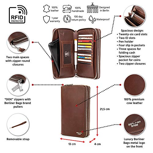 Berliner Bags Premium Dallas Portemonnee Organizer van leer, voor dames en heren, met RFID-bescherming, bruin, One-size, - Image 3