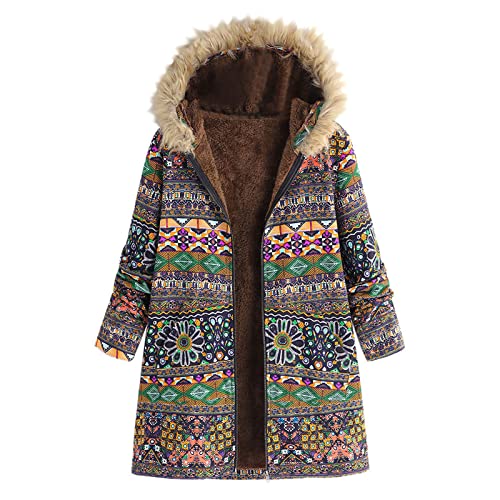 Rusaly Wintermantel Kunstfell Frauen Winterjacke Kapuze Mantel Winter...