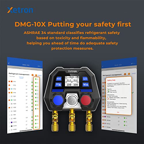 Xetron Manifold Gauge Digital Diagnostic Hvac 1/4"Sae, Terminator Of Traditional Mechanical Gauge, Ota Remote Firmware Upgrade, R410A R134A R12 R404A Etc Refrigerants, 2-Way Dmg-10X #TOP4