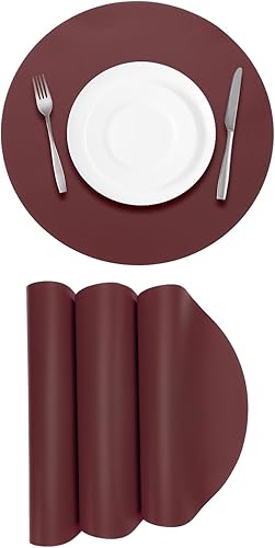 Miniatura 12 de Uxcell 4 manteles individuales de piel sintética para mesa de comedor, manteles redondos de piel sintética, resistentes al calor, impermeables, a