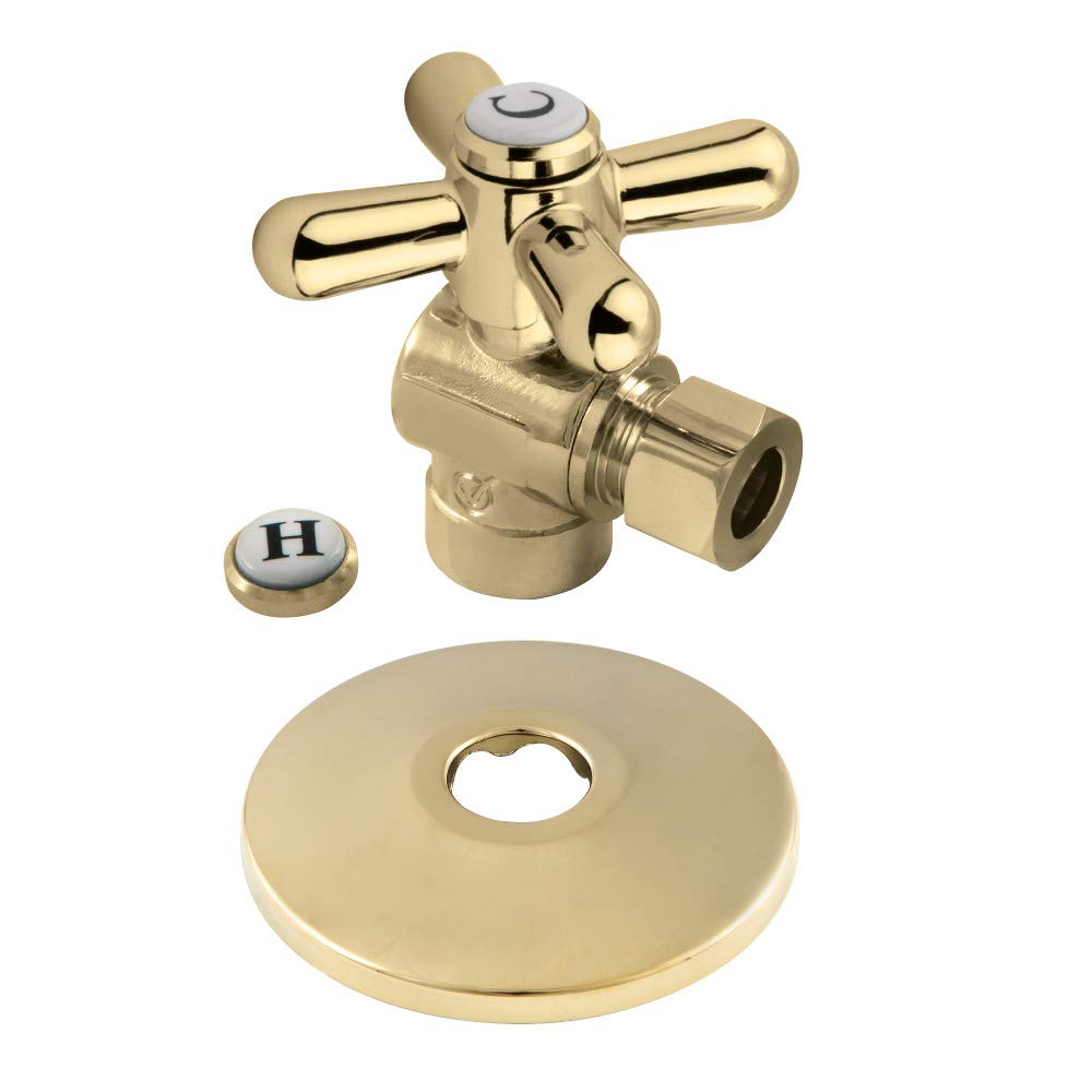 Kingston Brass CC43202XK Vintage 1/2" sudore x 3/8" OD Comp quarto di giro valvola di arresto angolo con flangia, ottone lucido