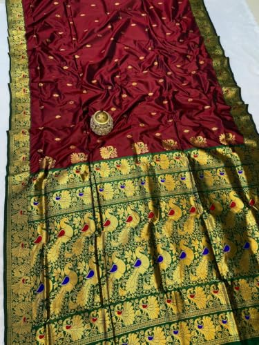 Generic maroon paithani silk saree in soft silk – image 3