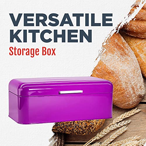 Culinary Couture Large Purple Bread Box For Kitchen Countertop - Bread Storage Container - Powder-Coated Stainless Steel Vintage Bread Boxes For Kitchen Counters - Bonus Recipe Ebook #TOP3