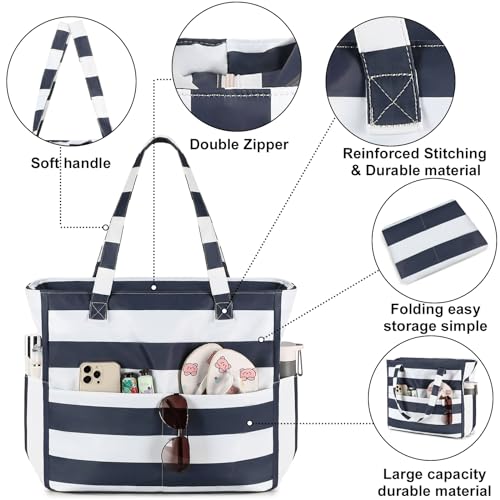 Image of Waterproof Beach Tote Pool Bags for Women Ladies Extra Large Gym Tote Carry On Bag With Wet Compartment for Weekender Travel
