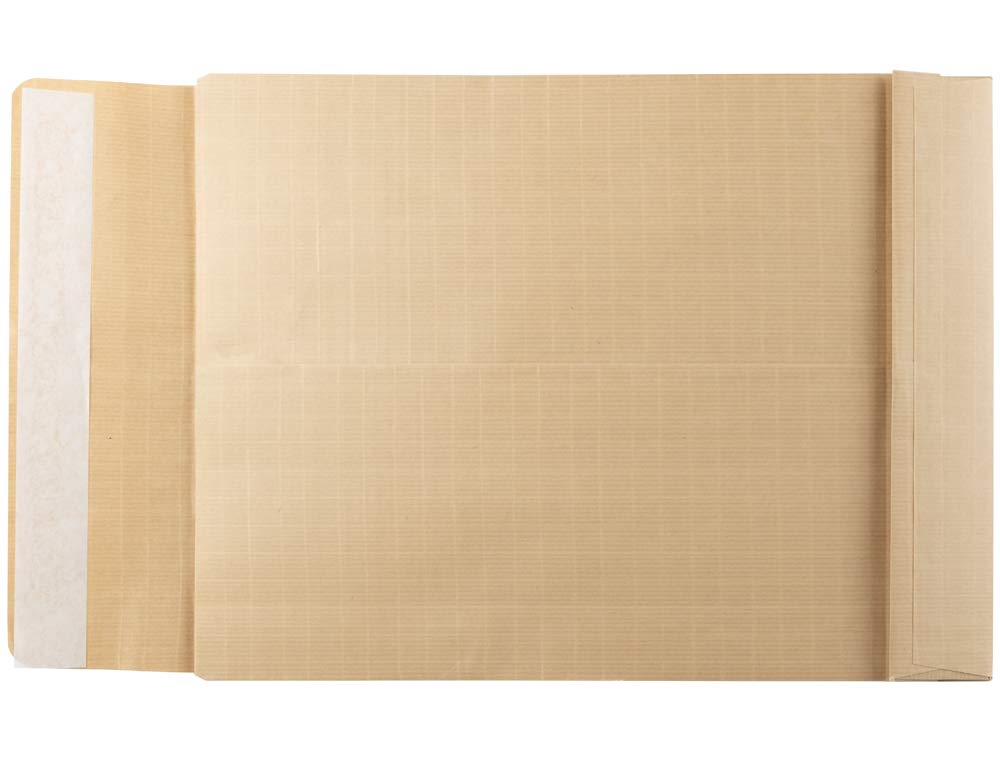 Sobre liderpapel bolsa fuelle kraft armado 280x365x50mm solapa tira de silicona papel 155 gr caja de 50 unidades