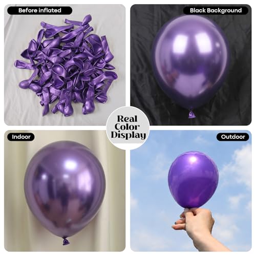 Image of Togvu Metallic Purple Balloons, 50Pack 5 Inch Small Mini Chrome Purple Latex Party Balloons for Birthday Wedding Bridal Baby Shower Bachelorette Decorations Supplies