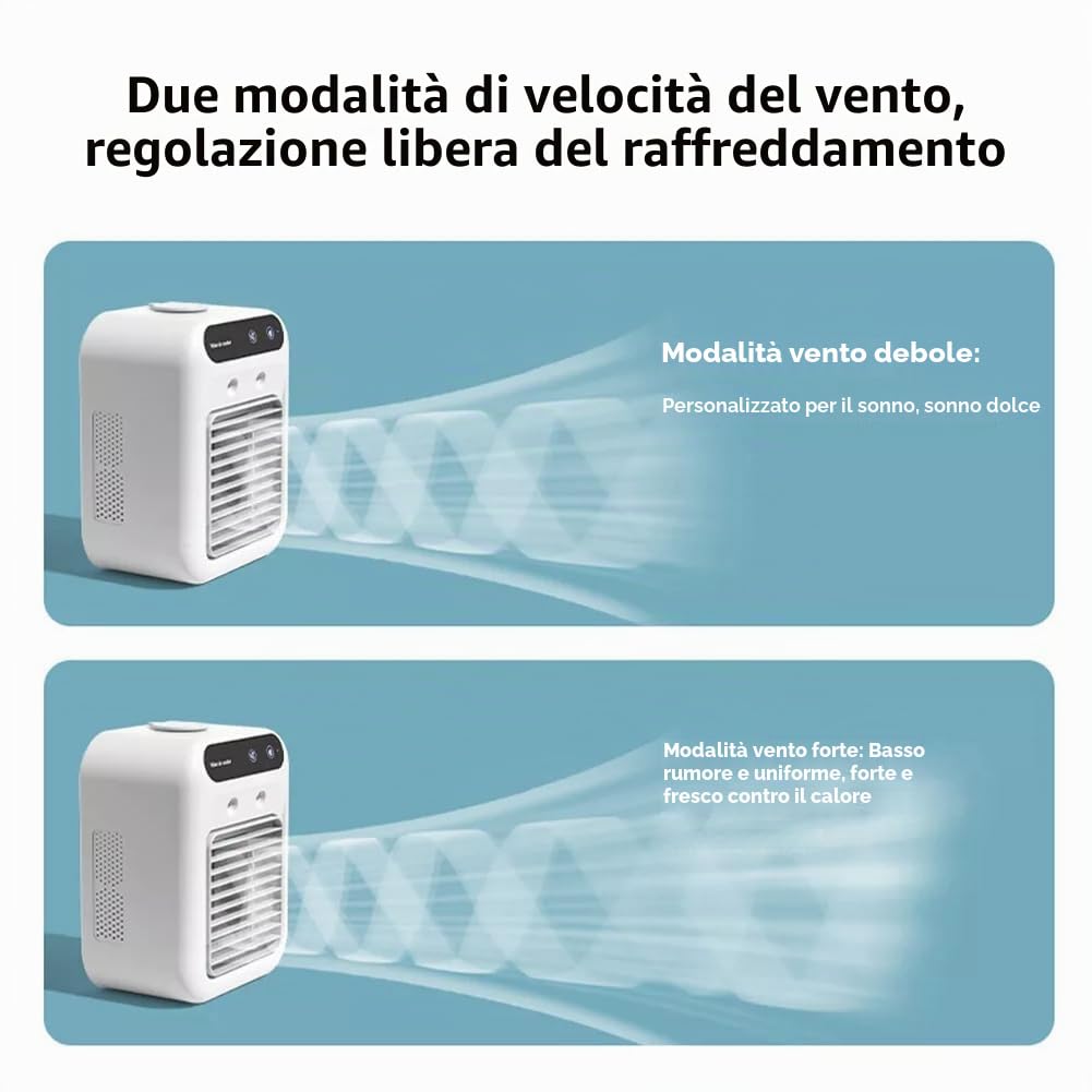 Mini condizionatore d'aria portatile, ricaricabile USB, batteria 1800 mAh, 2 velocità vento, 2 modalità spruzzo, funzionamento silenzioso per casa, ufficio, auto, viaggi