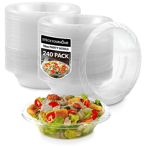 Stock Your Home (240-Count) Elegant 18 oz Clear Plastic Bowls for Parties, Large Disposable Bowl for Fancy Dinner or Cocktail Party, Soup and Salad, Thick and Sturdy